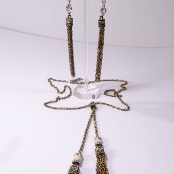 Banana Republic Brass Tassel Enamel Lariat necklace earrings set of 2 NWT 120 - Picture 1 of 10